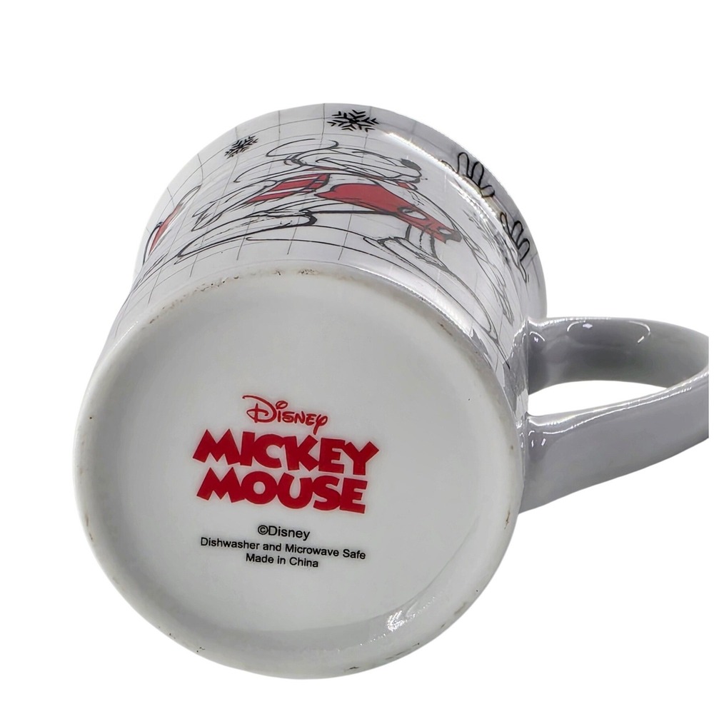 Disney Mickey Mouse Animation Sketch Christmas Coffee Mug Grid Pattern White Red - Picture 4 of 4